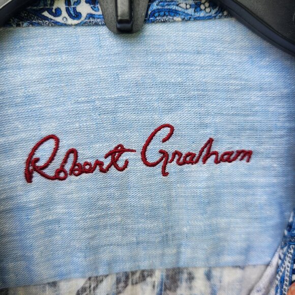 Robert Graham Charach Blue Floral Linen & Cotton Button-Up Men's Shirt L - Picture 3 of 5
